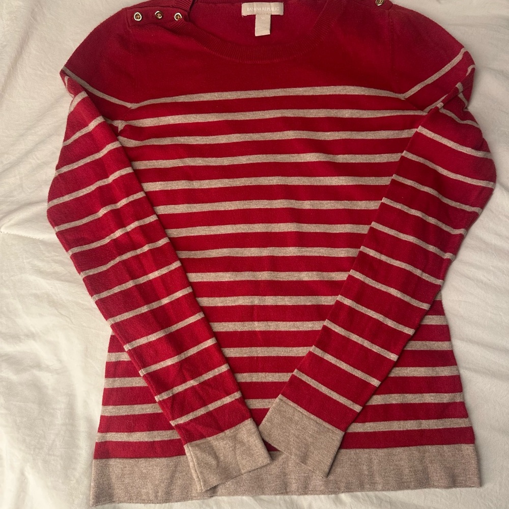 Red and Beige Banana Republic Striped Sweater Button detail long sleeve Size M
